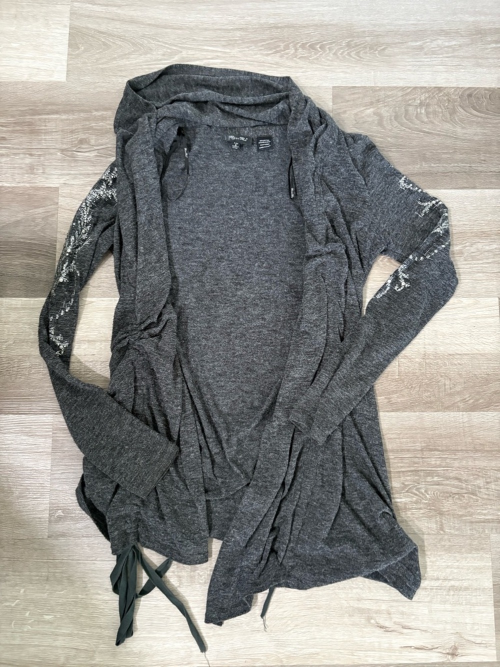Miss Me Express Cozy Open-Front Hooded Cardigan Sweater - Charcoal Gray